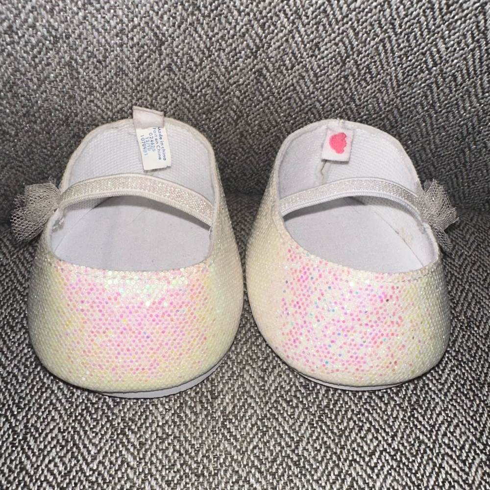 Build-A-Bear Shoes White Sparkly Slip-On Build A Bear BABW White Sparkle Flats